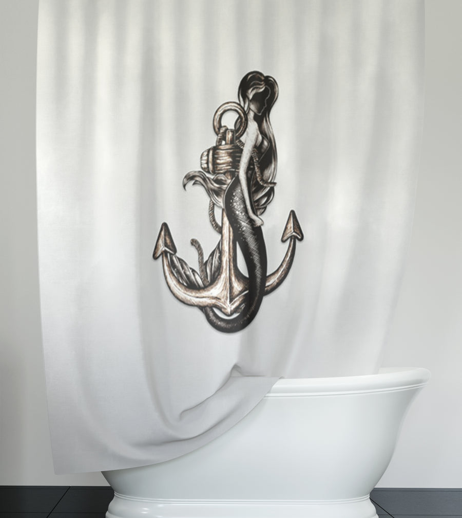 Gray Anchor Nautical Illustration Artwork Shower Curtain