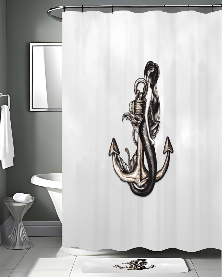 Gray Anchor Nautical Illustration Artwork Shower Curtain