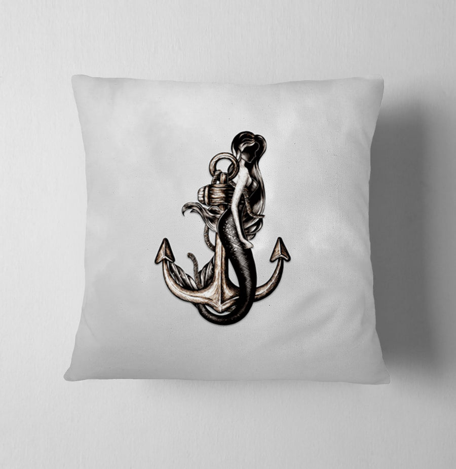 Gray Anchor Nautical Illustration Artwork Throw Pillow Cover