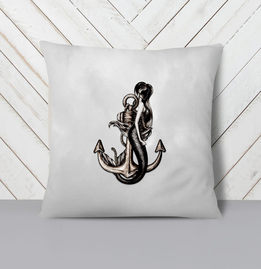Gray Anchor Nautical Illustration Artwork Throw Pillow Cover