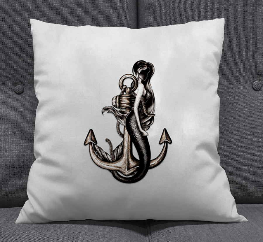 Gray Anchor Nautical Illustration Artwork Throw Pillow Cover