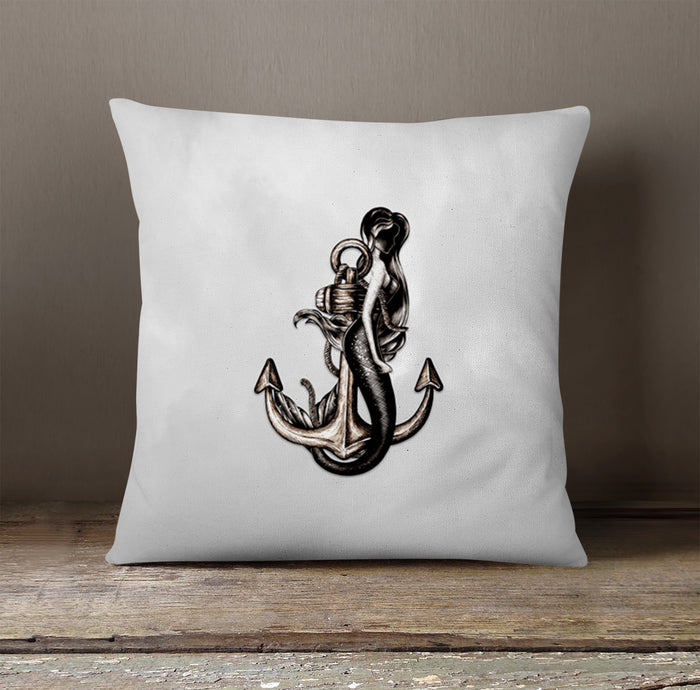 Gray Anchor Nautical Illustration Artwork Throw Pillow Cover