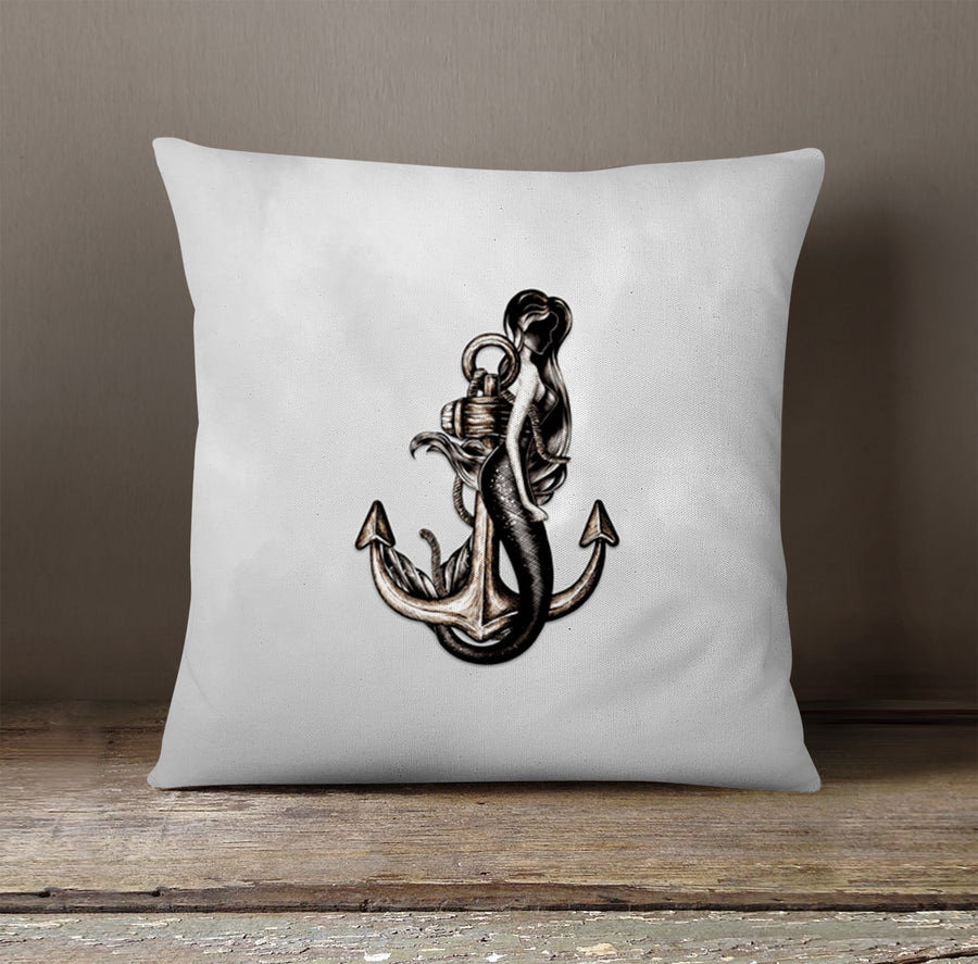 Gray Anchor Nautical Illustration Artwork Throw Pillow Cover