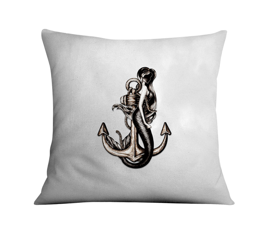 Gray Anchor Nautical Illustration Artwork Throw Pillow Cover