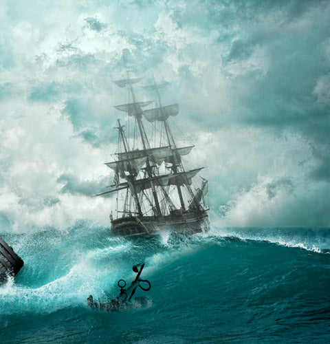 Blue Ship Storm Seascape Artwork