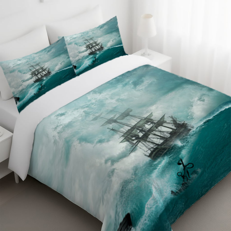 Blue Ship Storm Seascape Artwork Duvet Cover