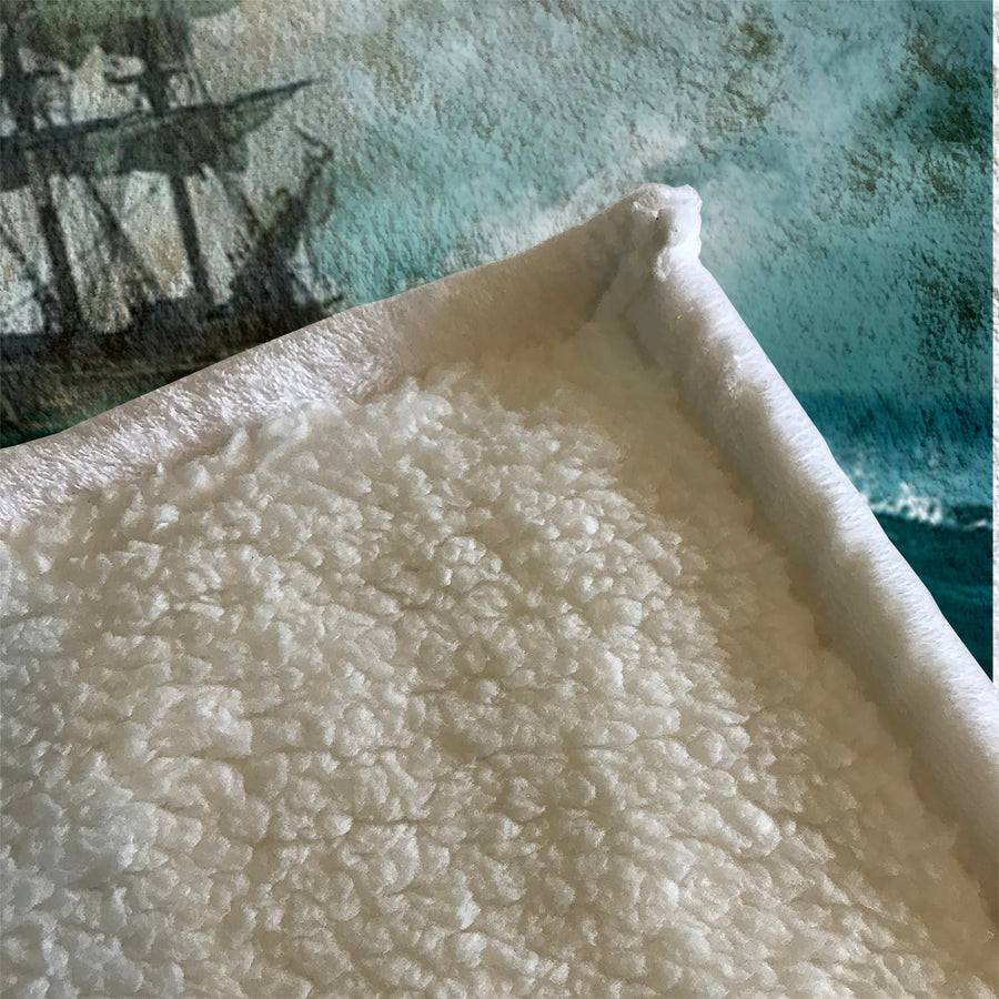 Blue Ship Storm Seascape Artwork Fleece Sherpa Blanket