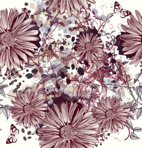 Pink Floral Sketch Garden Pattern