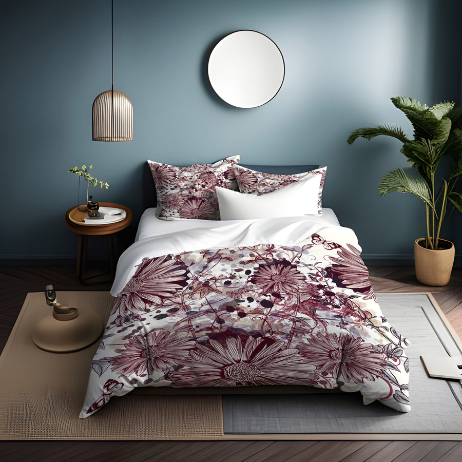Pink Floral Sketch Garden Pattern Duvet Cover