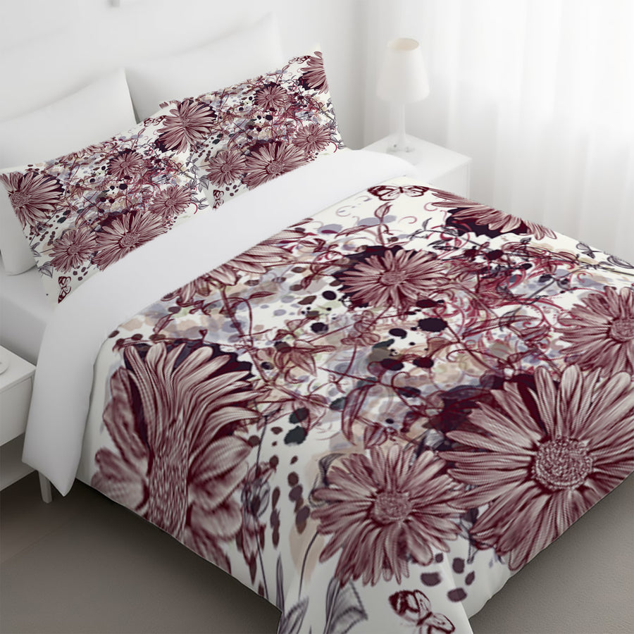 Pink Floral Sketch Garden Pattern Duvet Cover