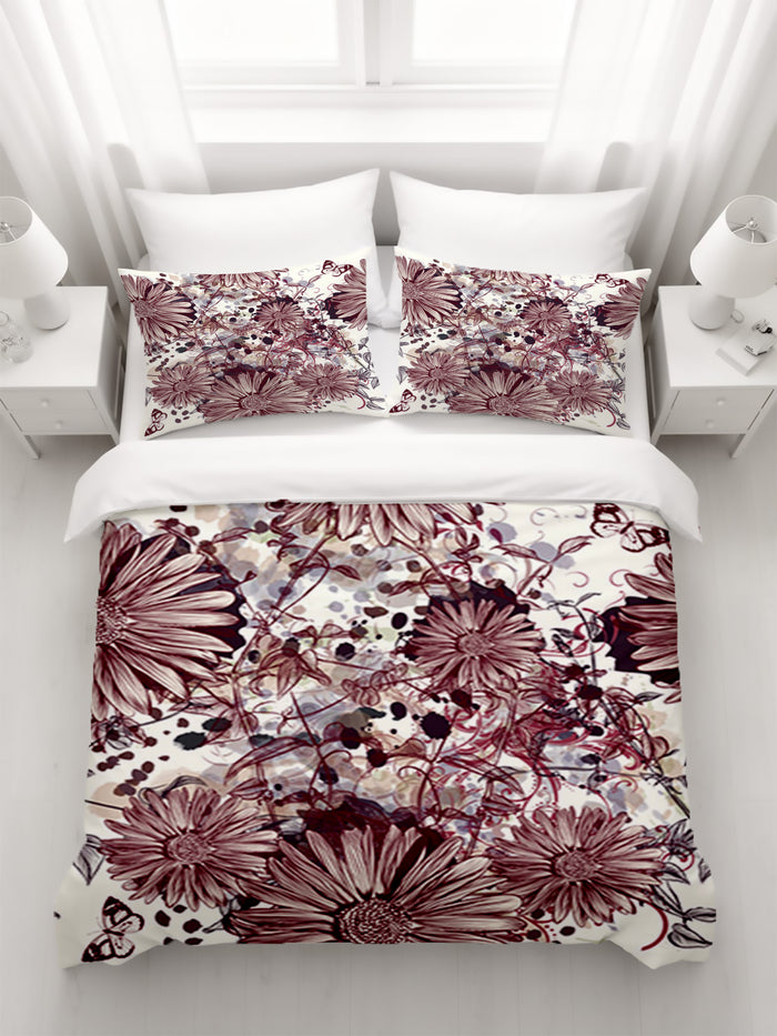 Pink Floral Sketch Garden Pattern Duvet Cover