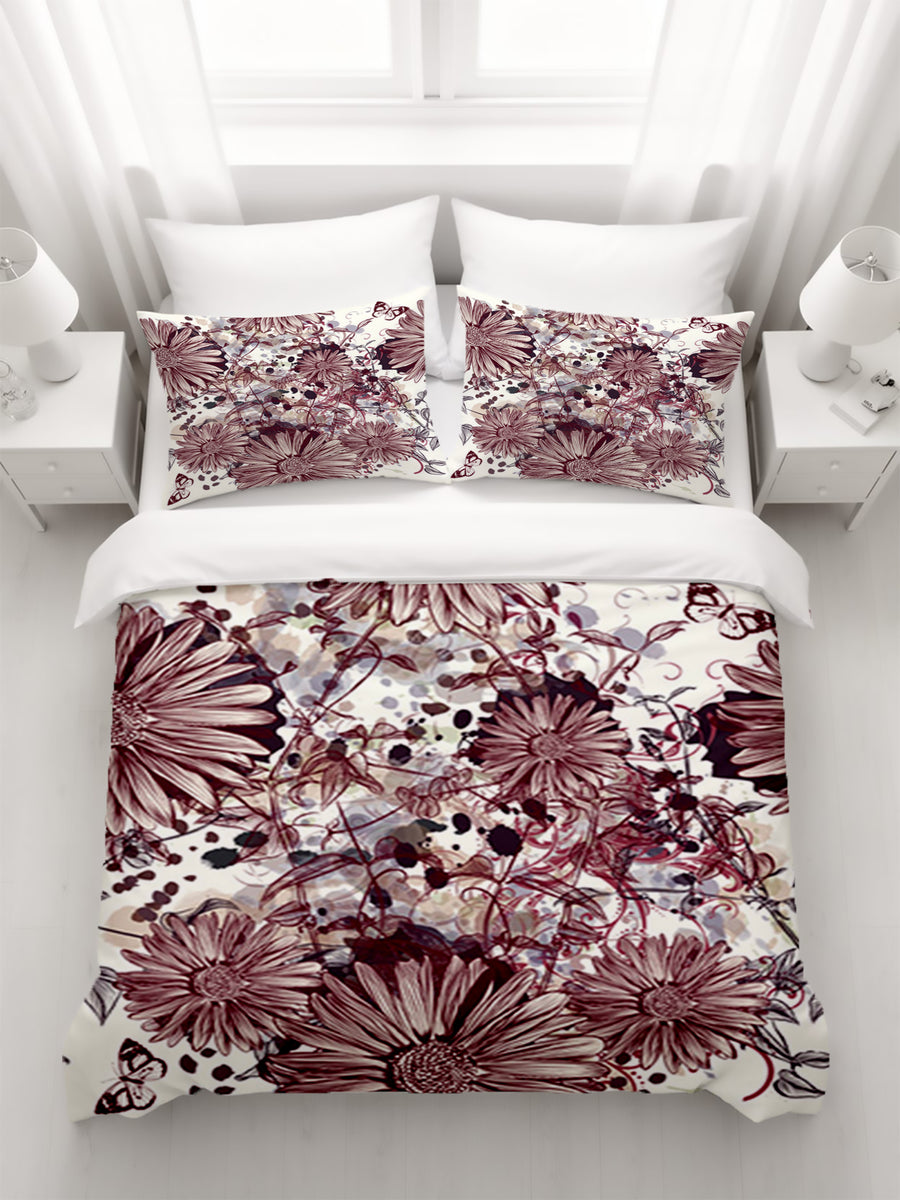 Pink Floral Sketch Garden Pattern Duvet Cover