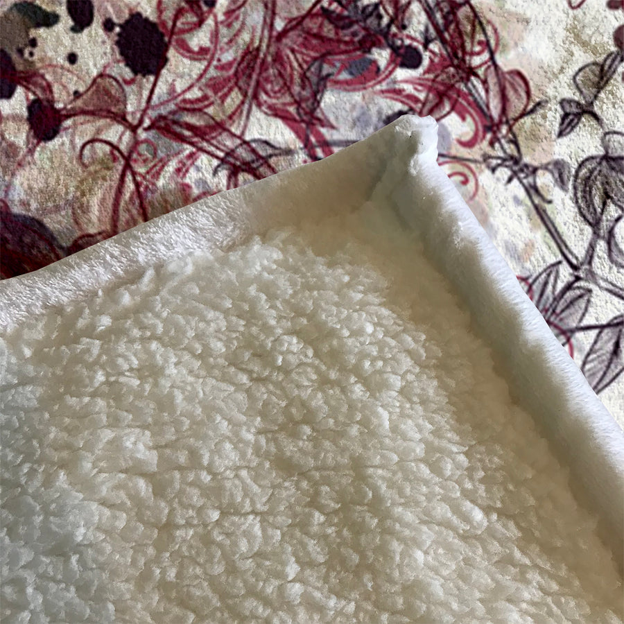 Pink Floral Sketch Garden Pattern Fleece Sherpa Blanket