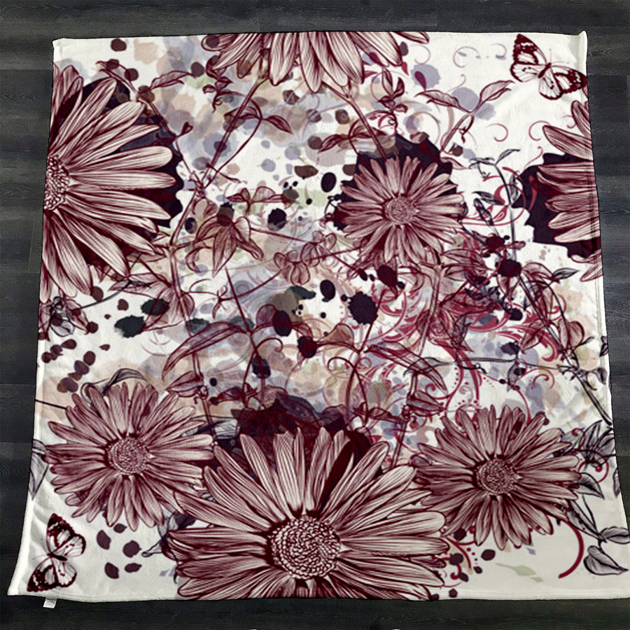 Pink Floral Sketch Garden Pattern Fleece Sherpa Blanket