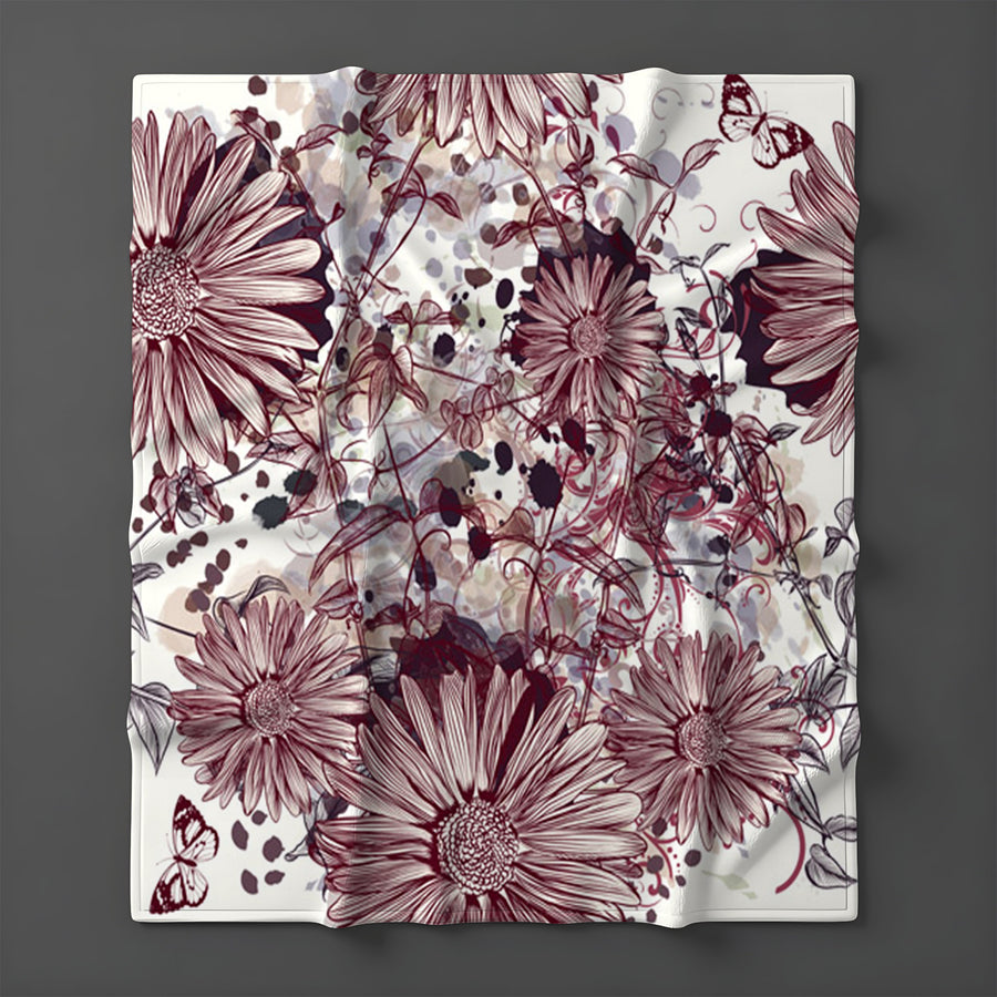 Pink Floral Sketch Garden Pattern Fleece Sherpa Blanket