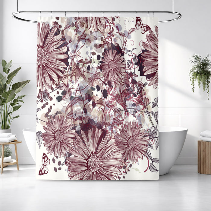 Pink Floral Sketch Garden Pattern Shower Curtain