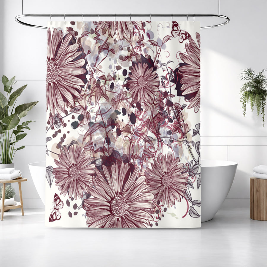 Pink Floral Sketch Garden Pattern Shower Curtain