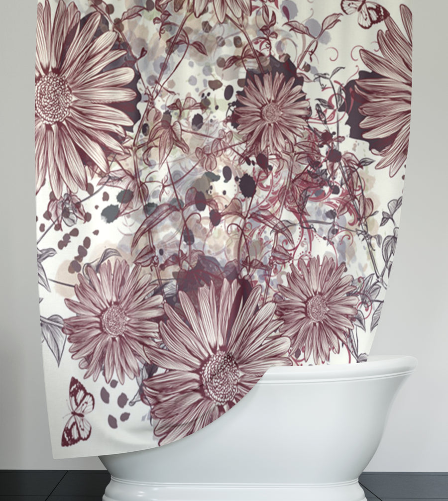 Pink Floral Sketch Garden Pattern Shower Curtain