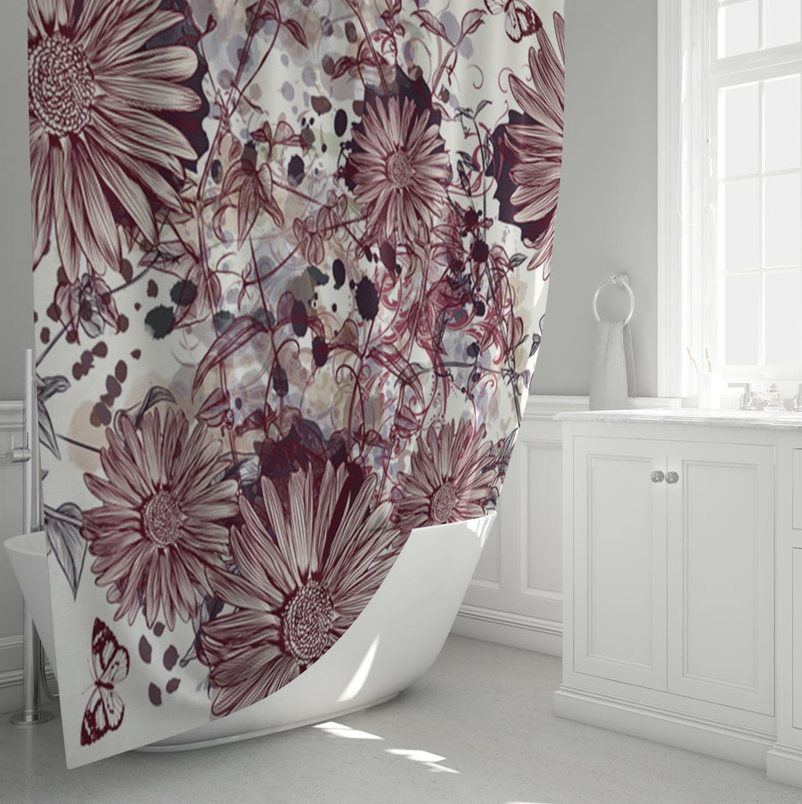 Pink Floral Sketch Garden Pattern Shower Curtain