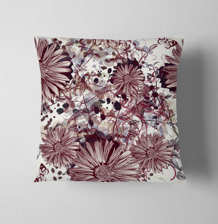 Pink Floral Sketch Garden Pattern Throw Pillow Cover