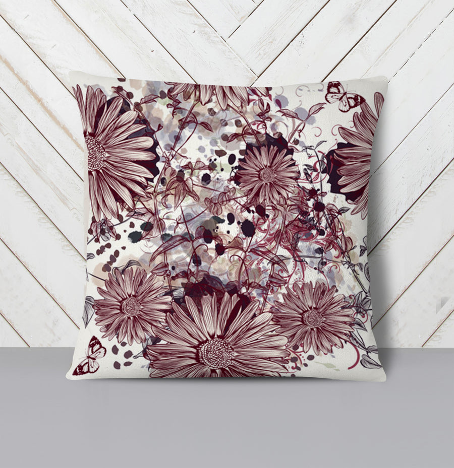 Pink Floral Sketch Garden Pattern Throw Pillow Cover
