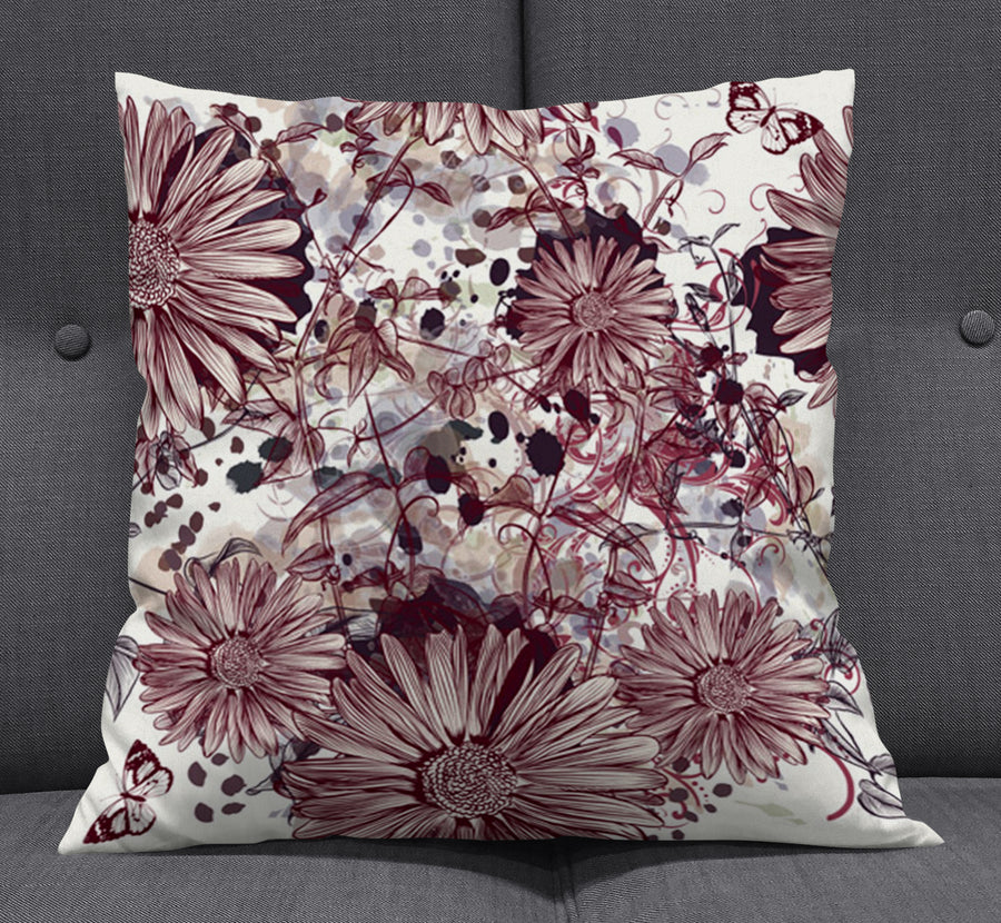 Pink Floral Sketch Garden Pattern Throw Pillow Cover