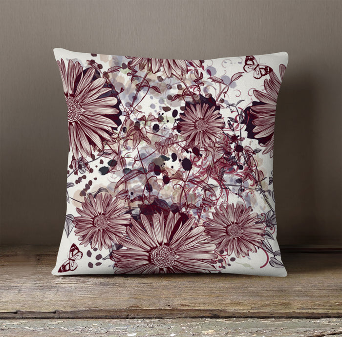 Pink Floral Sketch Garden Pattern Throw Pillow Cover