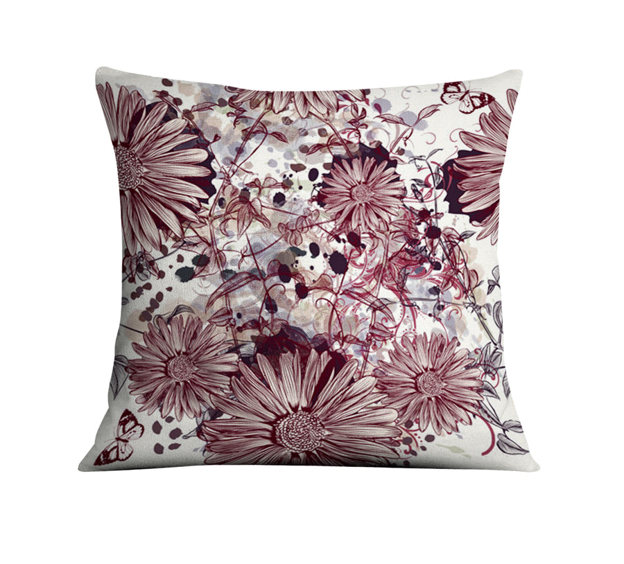 Pink Floral Sketch Garden Pattern Throw Pillow Cover
