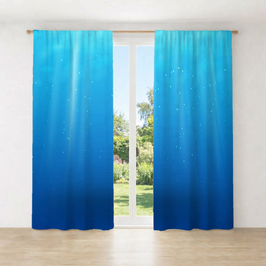 Blue Underwater Light Gradient Pattern Window Curtains