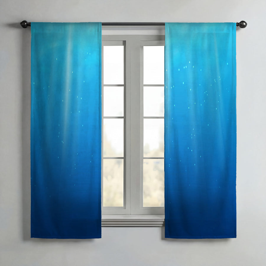 Blue Underwater Light Gradient Pattern Window Curtains