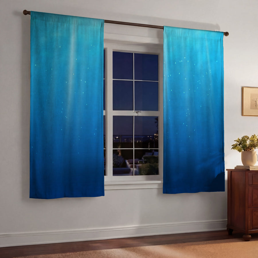 Blue Underwater Light Gradient Pattern Window Curtains
