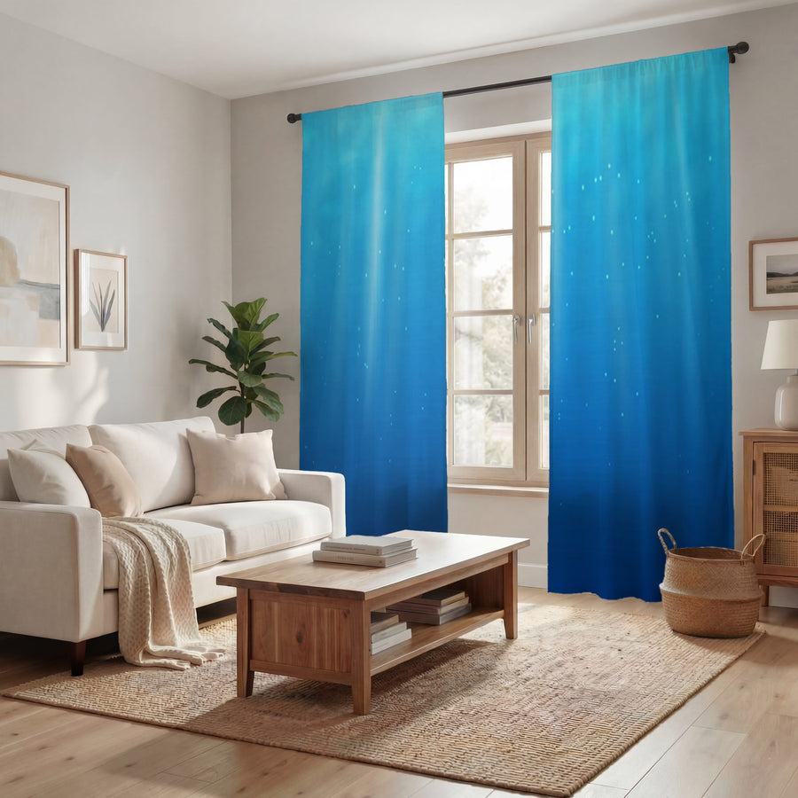 Blue Underwater Light Gradient Pattern Window Curtains