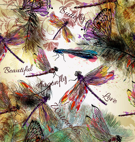 Multicolor Dragonfly Botanical Illustration