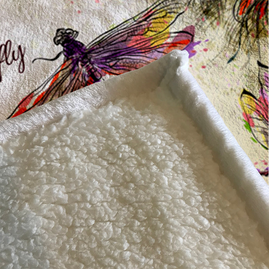 Multicolor Dragonfly Botanical Illustration Fleece Sherpa Blanket