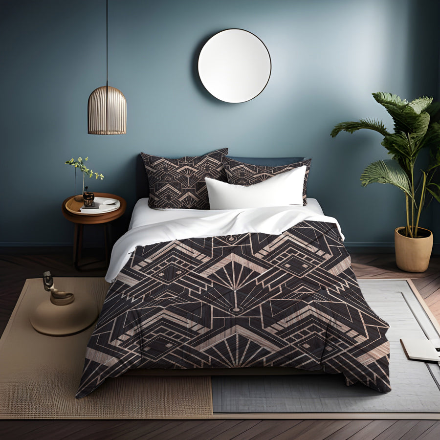 Brown Art Deco Geometric Tile Pattern Duvet Cover