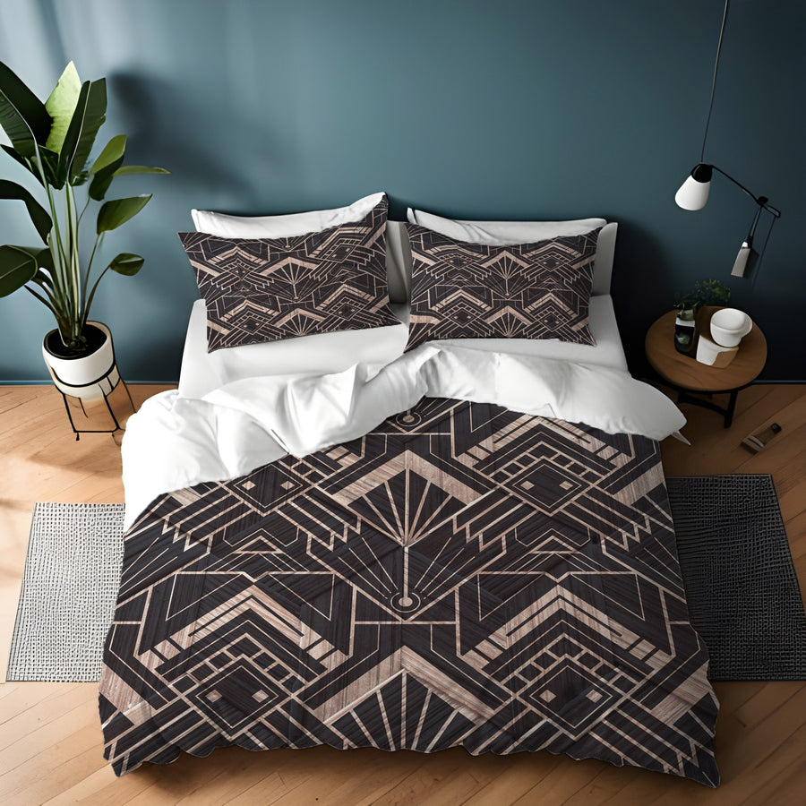 Brown Art Deco Geometric Tile Pattern Duvet Cover