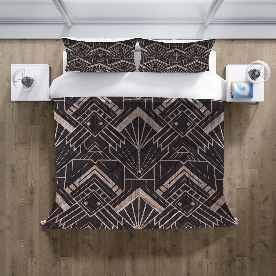 Brown Art Deco Geometric Tile Pattern Duvet Cover