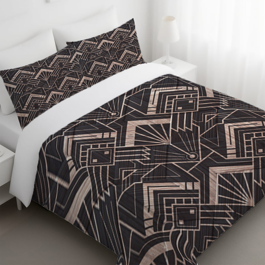 Brown Art Deco Geometric Tile Pattern Duvet Cover