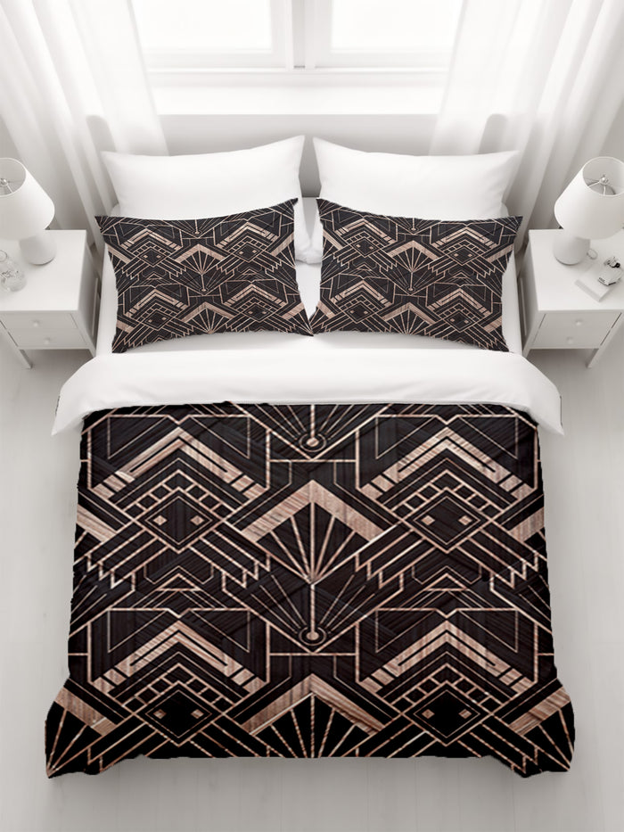 Brown Art Deco Geometric Tile Pattern Duvet Cover