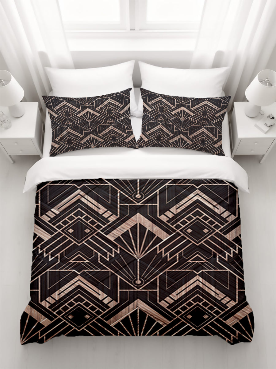 Brown Art Deco Geometric Tile Pattern Duvet Cover