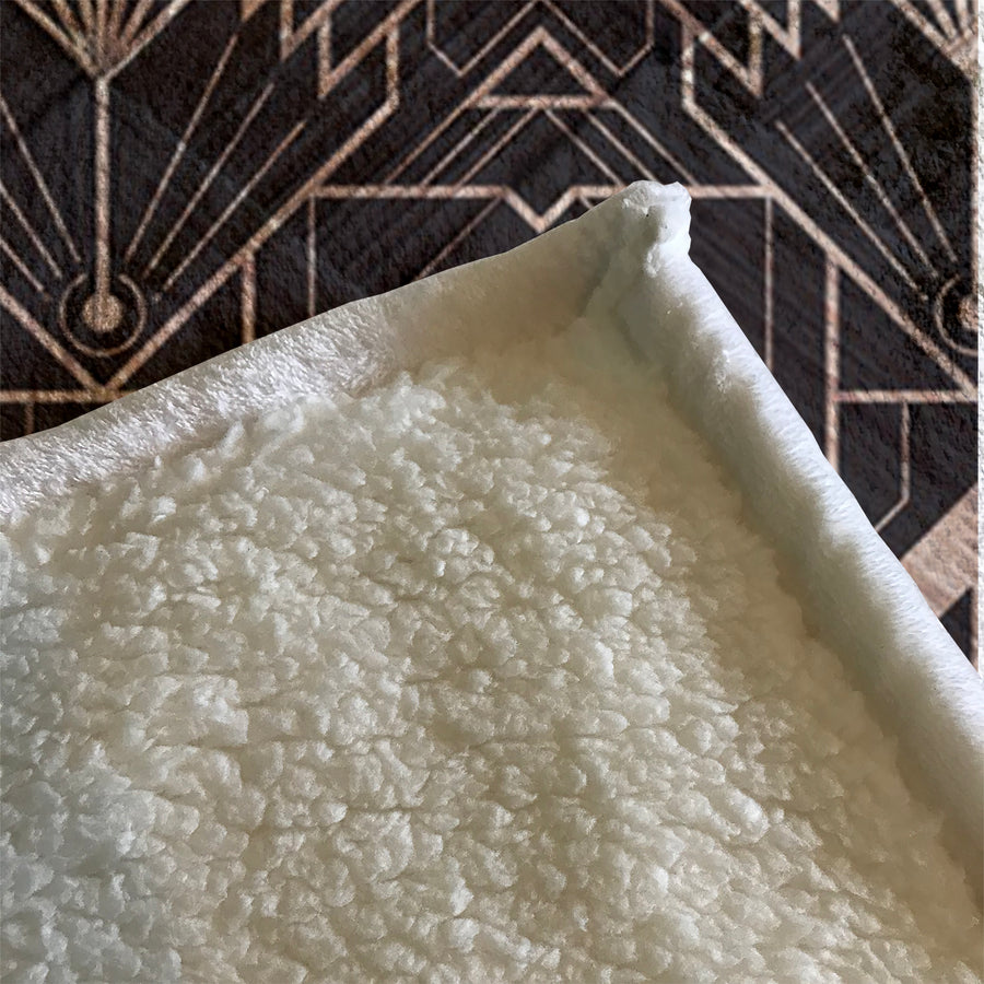 Brown Art Deco Geometric Tile Pattern Fleece Sherpa Blanket