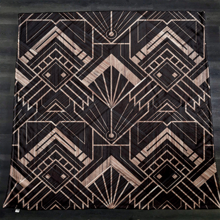 Brown Art Deco Geometric Tile Pattern Fleece Sherpa Blanket