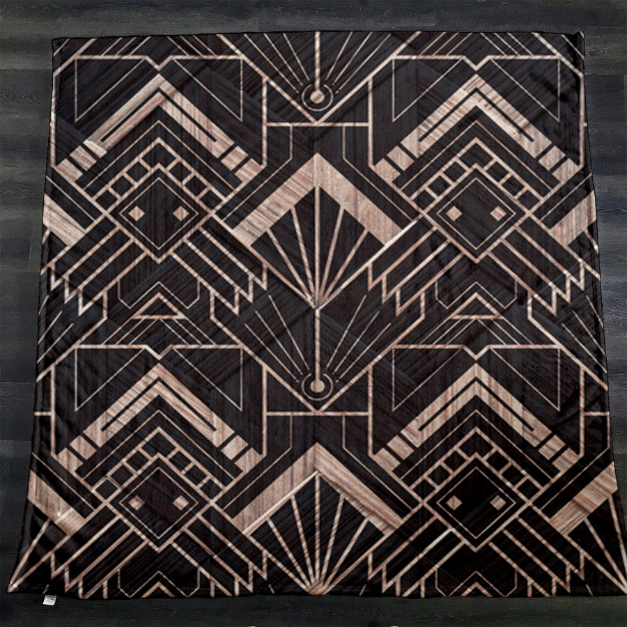 Brown Art Deco Geometric Tile Pattern Fleece Sherpa Blanket