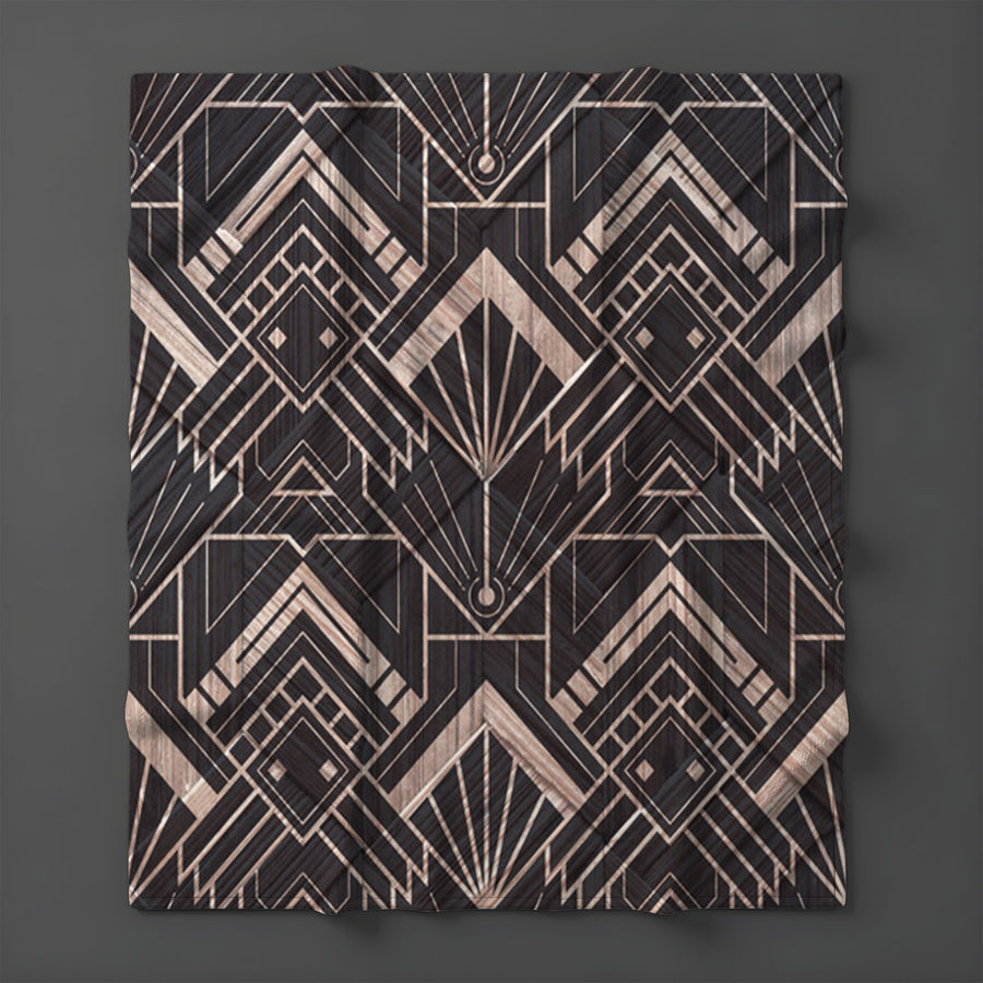 Brown Art Deco Geometric Tile Pattern Fleece Sherpa Blanket