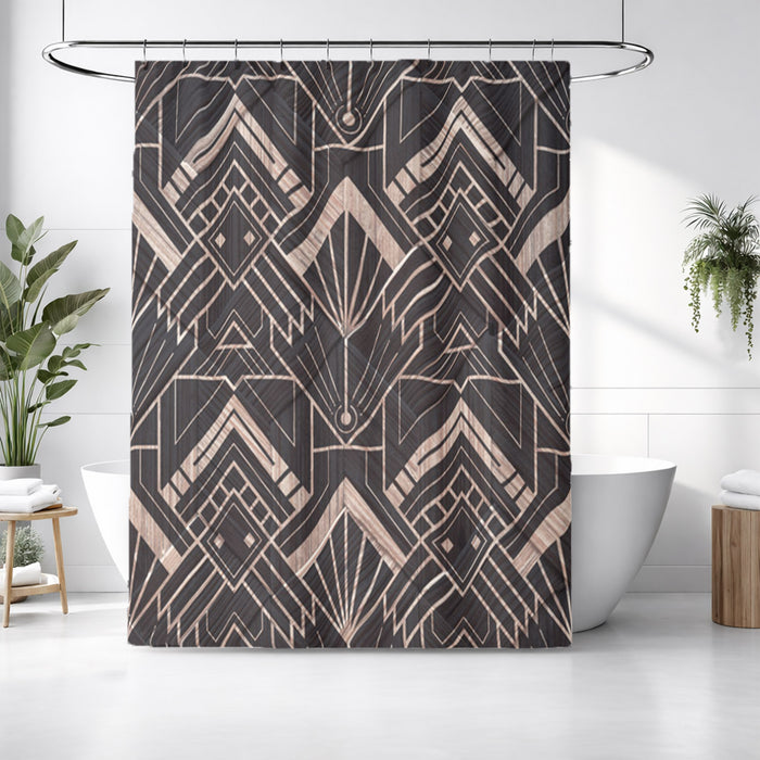 Brown Art Deco Geometric Tile Pattern Shower Curtain