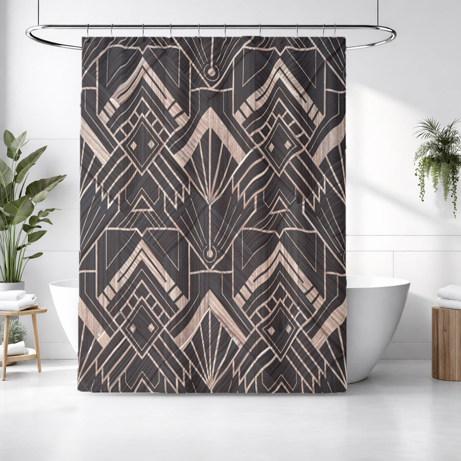 Brown Art Deco Geometric Tile Pattern Shower Curtain