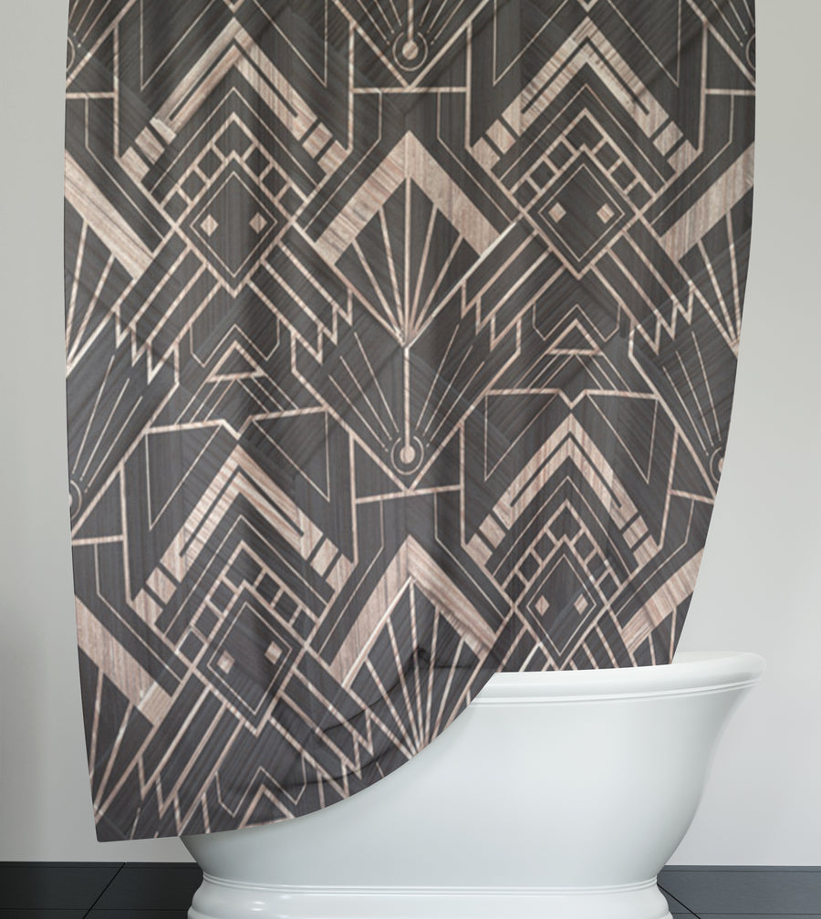 Brown Art Deco Geometric Tile Pattern Shower Curtain
