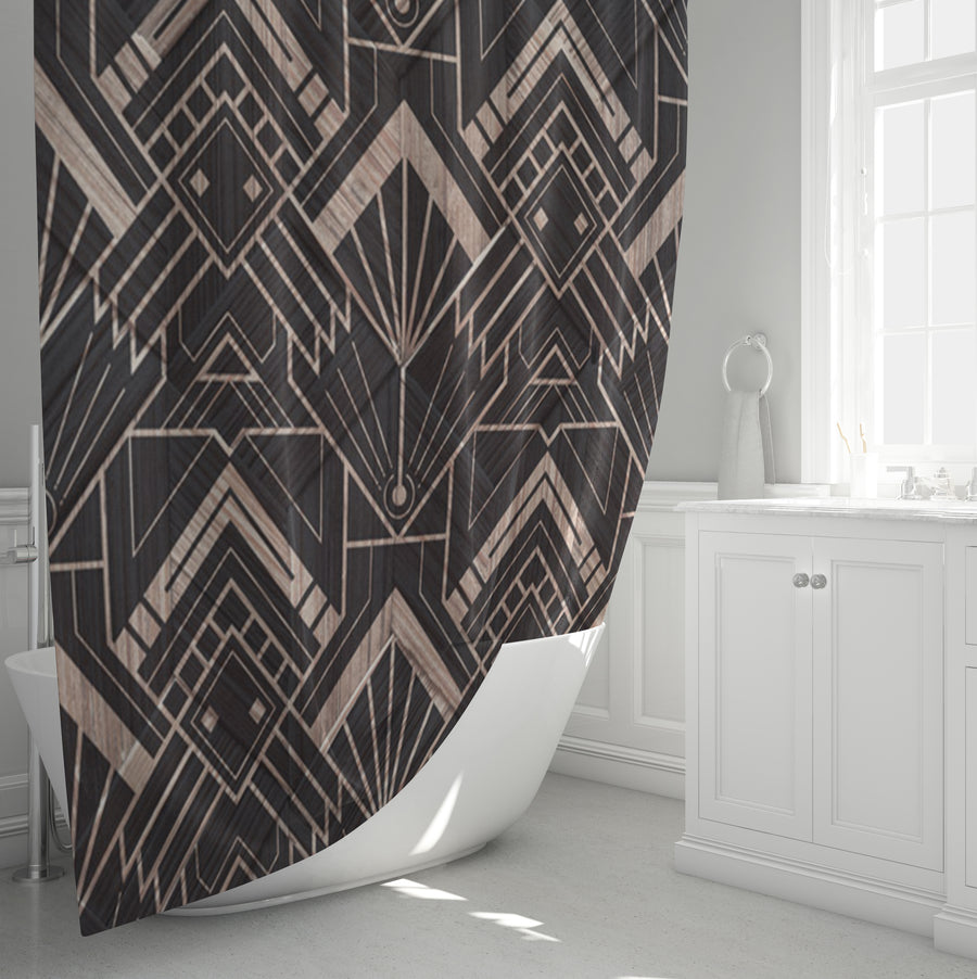 Brown Art Deco Geometric Tile Pattern Shower Curtain