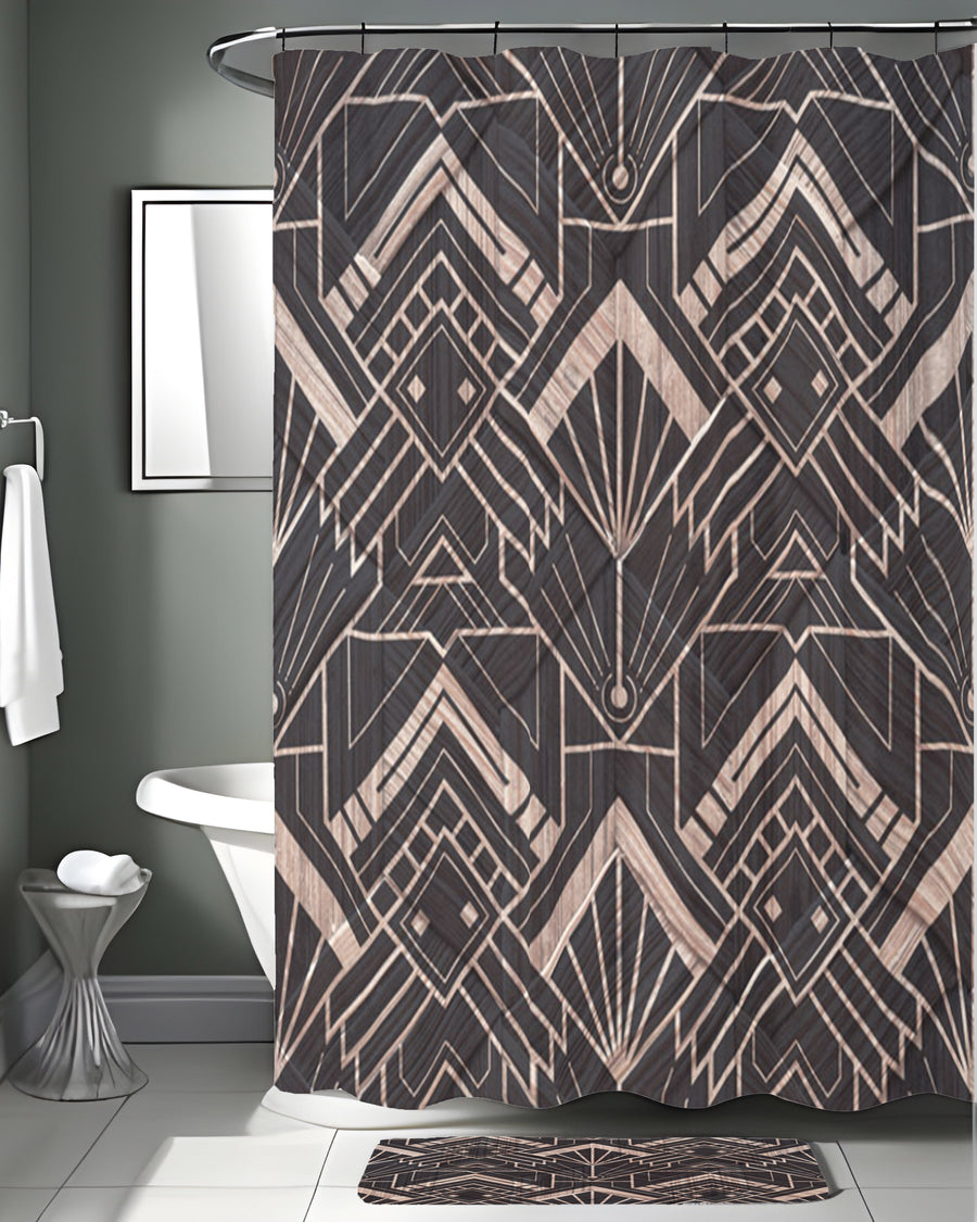 Brown Art Deco Geometric Tile Pattern Shower Curtain