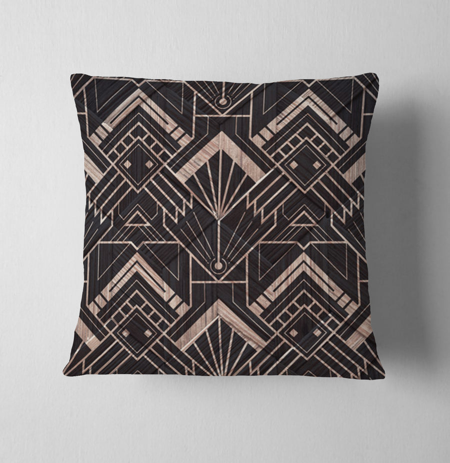 Brown Art Deco Geometric Tile Pattern Throw Pillow Cover